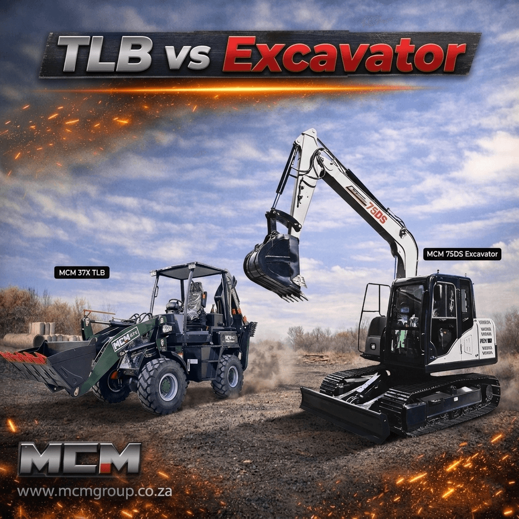 Comparison of an MCM 76X TLB and a hydraulic excavator on a South African construction site. — TLB vs Excavator