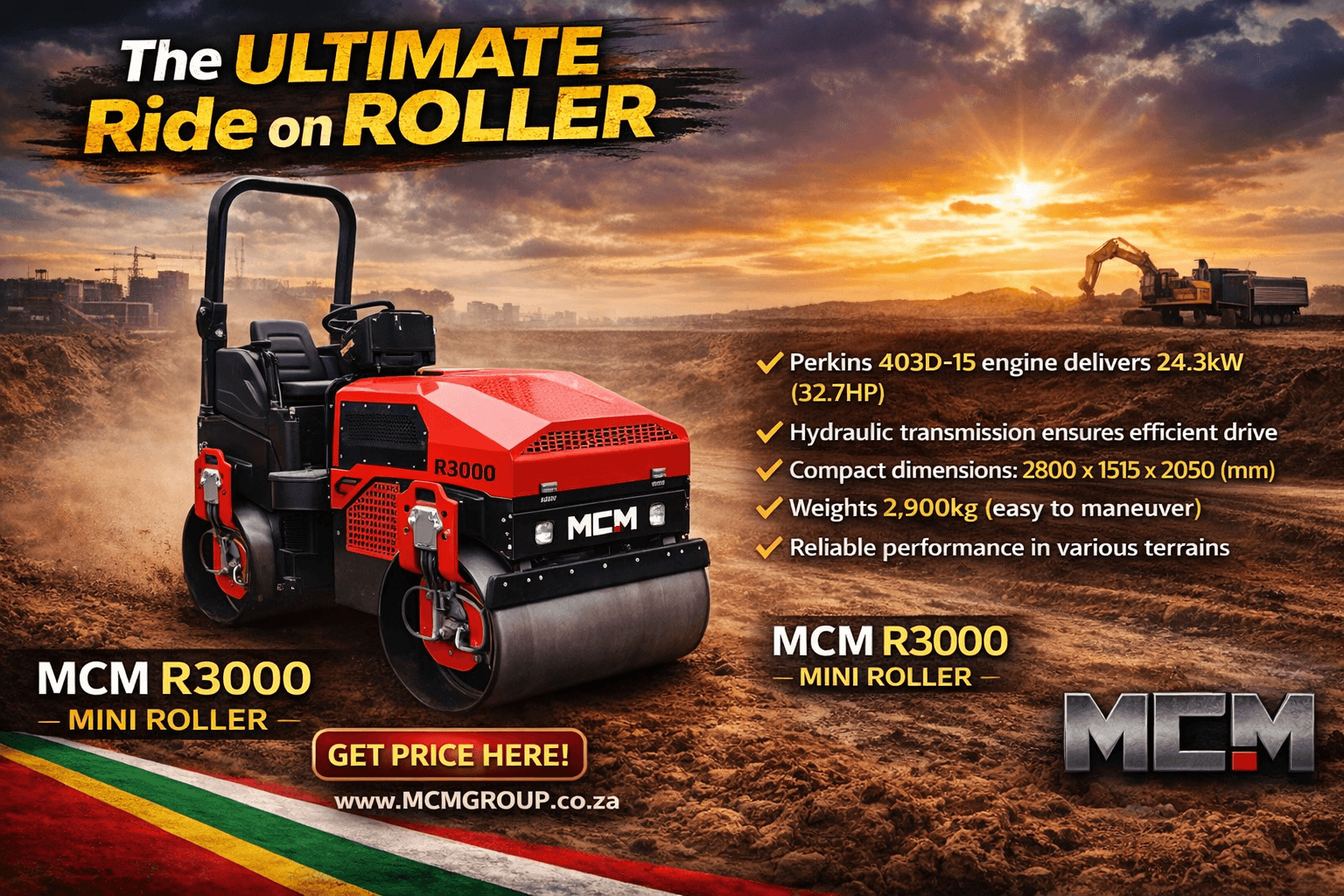 MCM R3000 ride-on road roller for compaction work